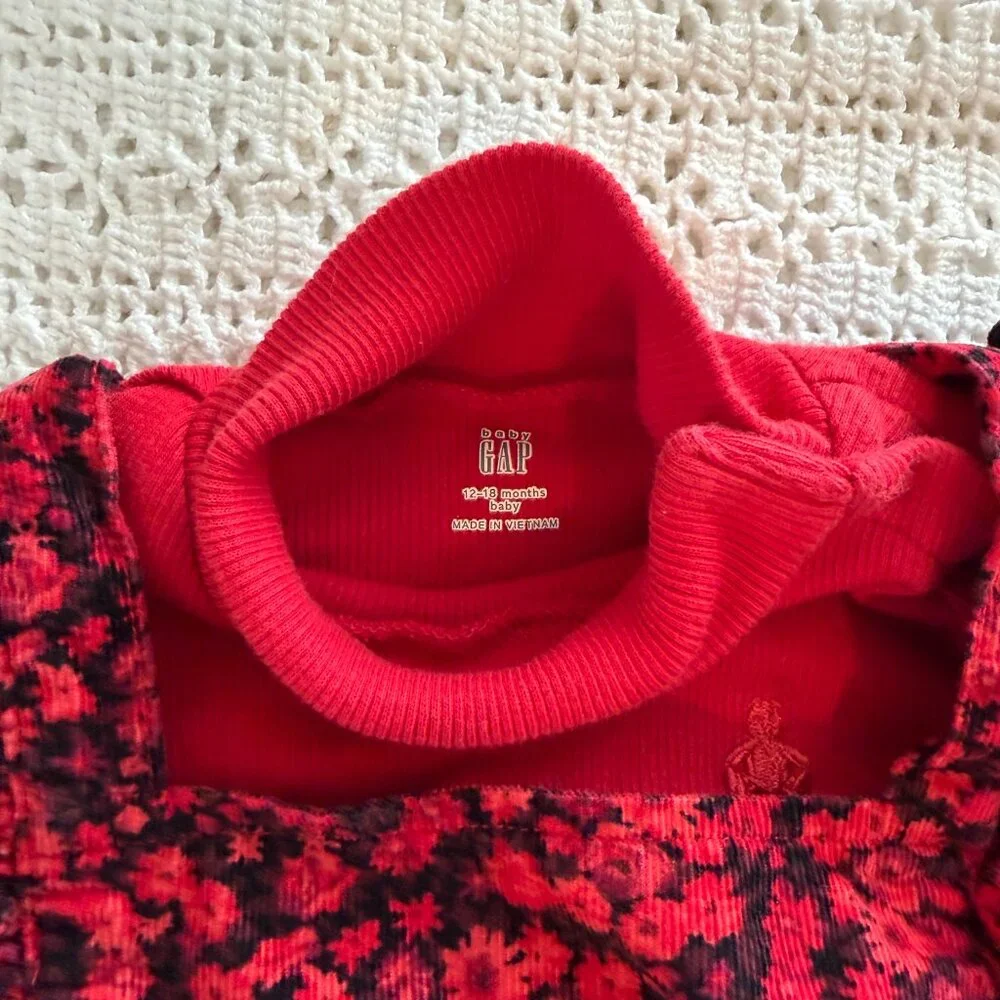 Baby GAP Girls Turtleneck Ruffle Pinafore Dress Matching Set Size 12-18